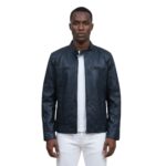 Men’s Cafe Racer Lambskin Black Leather Jacket