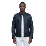 Men’s Cafe Racer Lambskin Black Leather Jacket