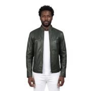 Men’s Lavendard Green Leather Biker Jacket
