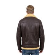 Men Chocolate Brown B3 Bomber Jacket With Shearling Fur - Image 2