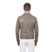 Side Zipper Pockets Grey Leather Jacket - Image 2