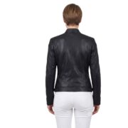 Plain Motorcycle Black Leather Jacket For Women - Image 2