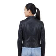 Real Leather Long Sleeves Short Black Jacket For Women - Image 2