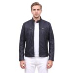 Black Quilted Shoulder Distressed Leather Jacket