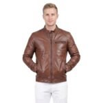 Brown Real Leather Jacket With Zipper Pockets