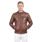 Brown Real Leather Jacket With Zipper Pockets