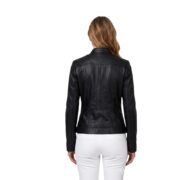 Zipper Pockets Black Leather Jacket For Women - Image 2