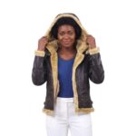 Golden Shearling Black Real B3 Bomber Leather Jacket For Women