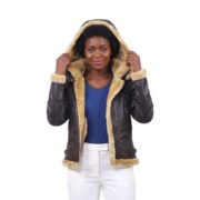 Golden Shearling Black Real B3 Bomber Leather Jacket For Women