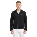Black Suede Biker Leather Jacket for Men