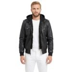 Bouncer Biz Black Leather Bomber Jacket