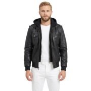 Bouncer Biz Black Leather Bomber Jacket