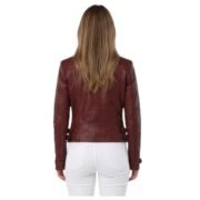 Burgundy Leather Jacket with Asymmetric Zipper - Image 2