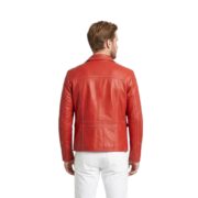 Flap Pockets Men Red Leather Jacket - Image 2
