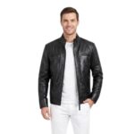 Quilted Shoulder Biker Waxed Leather Jacket