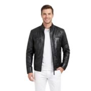 Quilted Shoulder Biker Waxed Leather Jacket