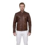 Dark Brown Waxed Leather Jacket For Men