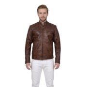 Dark Brown Waxed Leather Jacket For Men