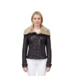 Chocolate Brown B3 Bomber Shearling Collar Leather Jacket For Women