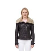 Chocolate Brown B3 Bomber Shearling Collar Leather Jacket For Women