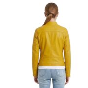 Mustard Long Sleeves Leather Jacket For Women - Image 2