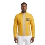 Quilted Style Yellow Men`s Leather Jacket