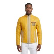 Quilted Style Yellow Men`s Leather Jacket