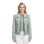 Four Zipper Gray Leather Jacket For Women