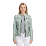 Four Zipper Gray Leather Jacket For Women