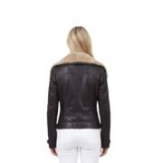 Chocolate Brown B3 Bomber Shearling Collar Leather Jacket For Women - Image 2