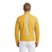 Quilted Style Yellow Men`s Leather Jacket - Image 2