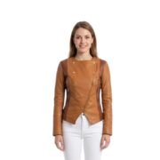 County Tan Overlap Leather Jacket
