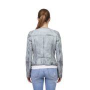 Ice White Quilted Shoulder Leather Jacket For Women - Image 2