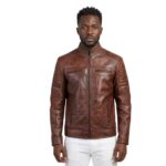 Quilted Shoulder Dark Brown Leather Jacket for Men