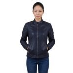 Long Sleeves And Quilted Black Leather Jacket For Women