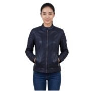 Long Sleeves And Quilted Black Leather Jacket For Women