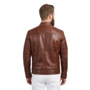 Quilted Shoulder Dark Brown Leather Jacket for Men - Image 2