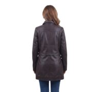 Chocolate Brown Flap Pockets Long Leather Coat For Women - Image 2