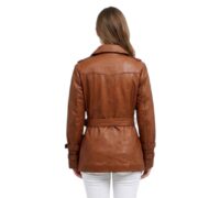 Real Leather Brown Buttoned Coat For Women - Image 2