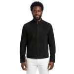 Black Suede Leather Jacket In Neck Collar For Men