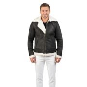 Francis B-3 Distressed Black Leather Bomber Jacket