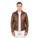 Men’s Lavendard Brown Leather Biker Jacket