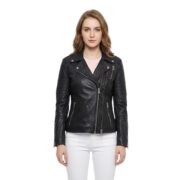 Zippers Leather Jacket for Women with Quilted Sleeves