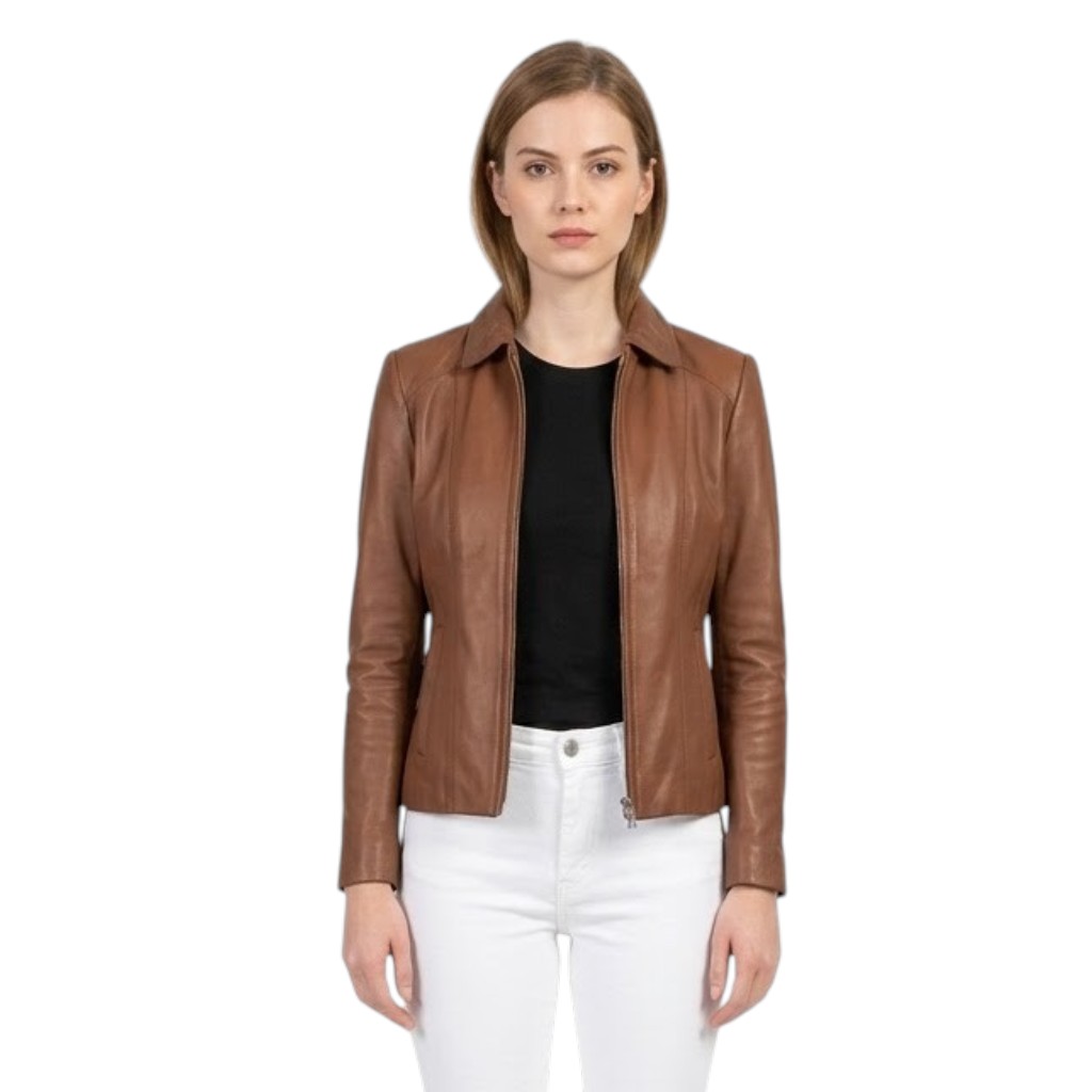 transparent-Photoroom (20) Colette Brown Leather Jacket - Image 1