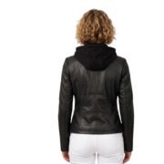 Motorcycle Style Black Leather Jacket With Hoodie For Women - Image 2