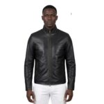 Real Leather Black Plain Jacket For Men