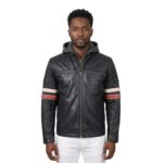 Real Black Leather Jacket With Puffed Shoulder For Men