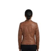 Short Style Zipper Women Brown Leather Jacket - Image 2