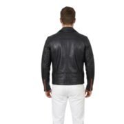 Long Flap Collar Real Leather Black Biker Jacket For Men - Image 2