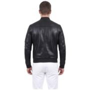 Real Classic Bomber Leather Jacket With Knitted Rib Collar - Image 2